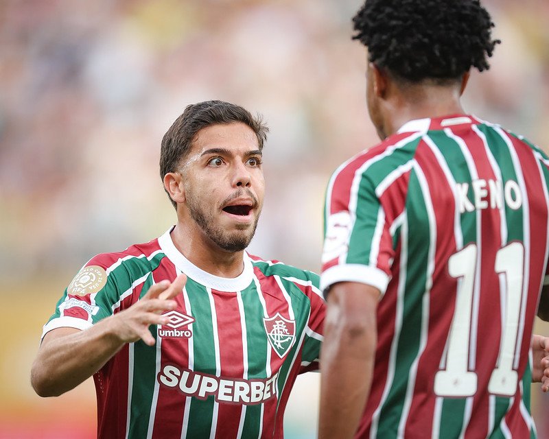 Nonato e Keno comemoram gol do Fluminense contra o Ulsan HD. Foto: Marcelo Gonçalves/FFC.
